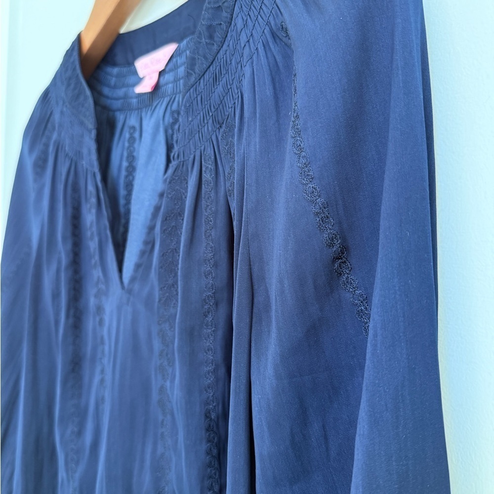 Lilly Pulitzer Navy Blue Embroidered Hollis Tunic - Picture 3 of 7